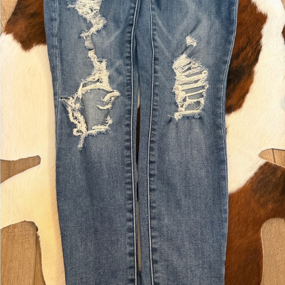 American Eagle Outfitters Blue Distressed Skinny Jeans - Picture 3 of 4